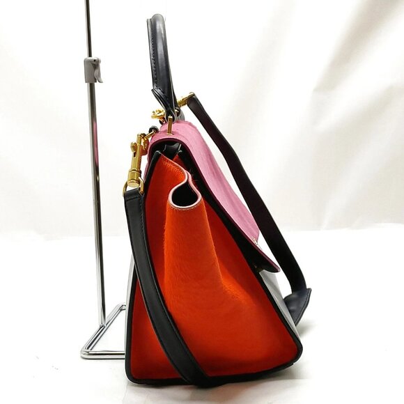 Authentic CELINE Trapeze pony hair Pink Calf Leather Hand Bag mn715-112525 - Picture 4 of 16